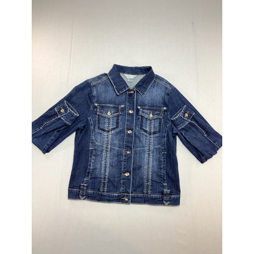 Christopher & Banks Womens Denim Jacket Dark Wash Contrast Stitch Size M